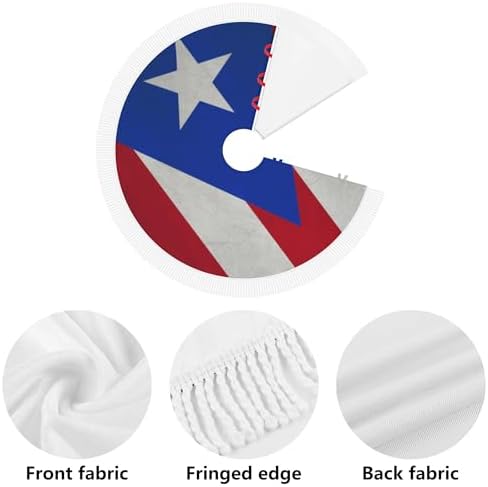 Christmas Tree Skirt 30" Inch Puerto Rico Flag Xmas Tree Skirt Mat with White Tassel for Party Holiday, Tree Skirt Christmas Decorations - Image 6