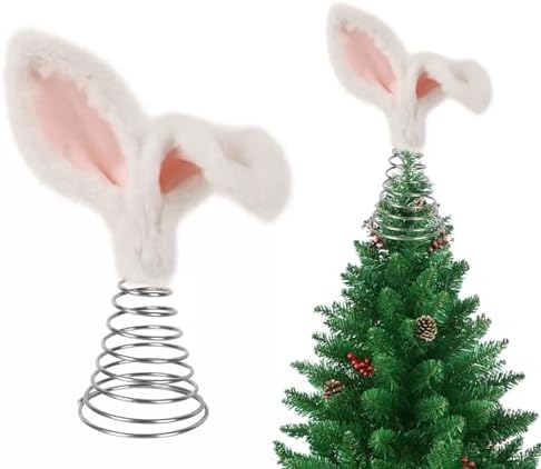 10 Inch White Pink Bunny Ear Easter Day Tree Topper, Bunny Ears Metal Spiral Bunny Ornaments Rabbit Christmas Tree Decor???for Cute Spring Easter Trees Holiday Home Decoration Party Supplie by Unknown