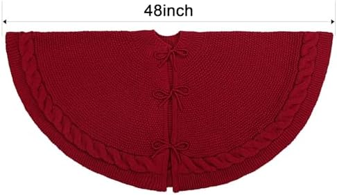 48 Inch Christmas Tree Skirt: Cable Knit Tree Skirt for 7.5FT Tree, Wine Red Tree Skirt, Vintage Tree Skirts, Rustic Farmhouse Christmas Decorations - Image 3