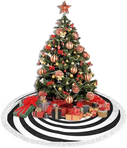 Christmas Tree Skirt 48" Inch Spiral 1 Xmas Tree Skirt Mat with White Tassel for Party Holiday, Tree Skirt Christmas Decorations - Image 4