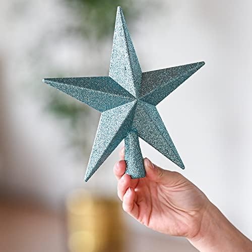 Glitter Star Christmas Tree Topper - 8" Tiffany Blue Xmas Decor Ornament - Image 4