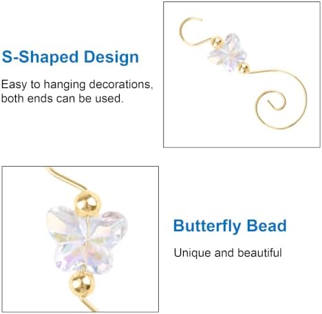 INCREWAY 30PCS Christmas Ornament Hooks with Butterfly Bead, S-Shaped Decorative Hangers Gold Metal Wire Transparent Acrylic Beads for Christmas Tree Decorations Party Crafts Door Frame - Image 3