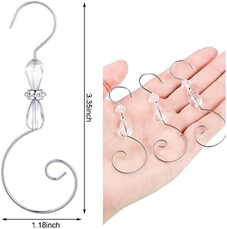 Ripeng 36 Pieces Hook Ornament Acrylic Wire Hook Decoration for Tree Hanger, Home Decor, 4 Styles (Silver,Transparent Bead) - Image 2