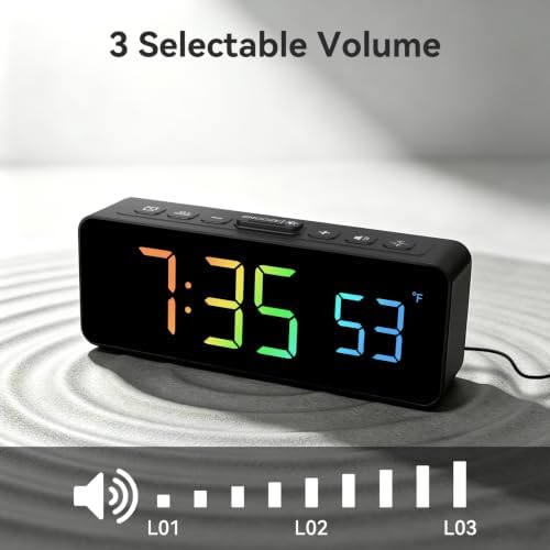 Netzu 2-in-1 Digital Alarm Clocks for Living Room Bedroom | Small Clock with Temperature & Time Display - RGB Display, 4 Levels & off Birghtness, 3 Volumes, Plug-in Use, Compact, Snooze - Image 7