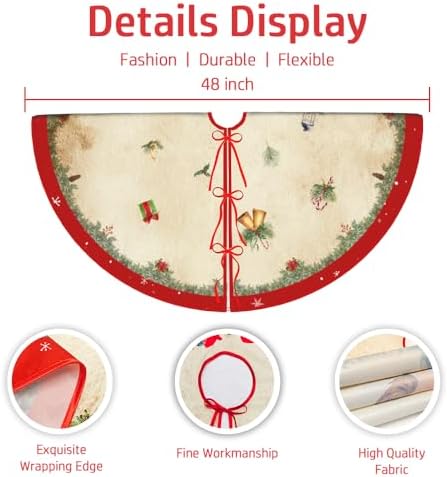 Vintage Christmas Tree Skirt Christmas Decorations - Red Vintage Style Xmas Tree Skirt Mat with Santa Claus Girls Snowflake Pattern for Indoor Outdoor Merry Christmas Holiday Party Decor 48 Inches - Image 3