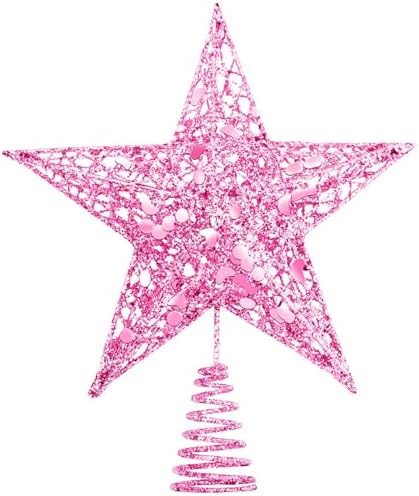 URATOT Glittered Christmas Tree Topper Metal Christmas Treetop Hallow Wire Star Topper for Christmas Home Decoration (8 inches, Pink) by URATOT