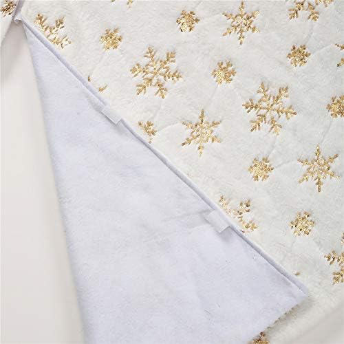 Sattiyrch Sequin Christmas Tree Skirt with Golden Snowflakes,Faux Fur White Soft Christmas Decorations for 4FT 5FT Xmas Tree???Golden Sonwflakes,30in ??? - Image 6