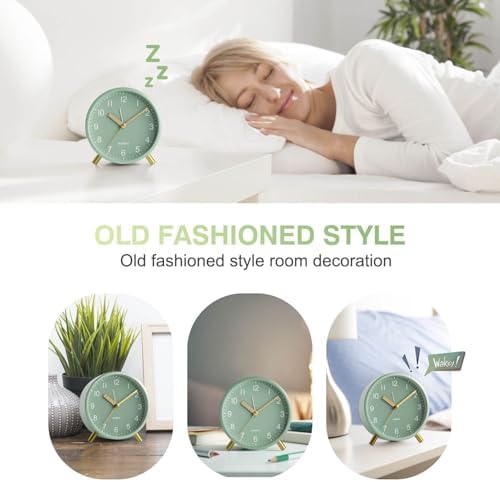 Analog Alarm Clock, Silent Non-Ticking with Night Light, Fashionable Round Metal Alarm Clock for Office, Battery Operated, Bedroom, Elderly, Adults, Children, Student Gifts - Image 4