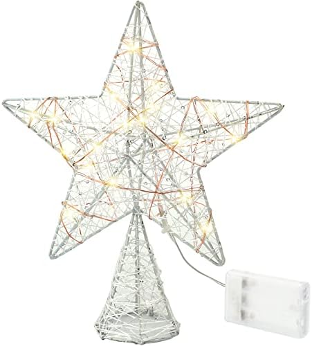 10 Inch Christmas Star Tree Topper Lighted Pentagram Tree Topper Xmas Tree Topper with Warm LED Lights for Christmas Tree Decorations(White) by Mudder