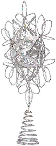 Flower Snowflake Christmas Tree Topper Silver Star Ornament Decoration 10" - Image 4