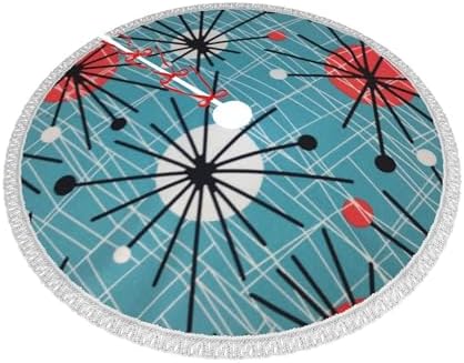 Christmas Tree Skirt 48" Inch Mid-Century Modern Partten Xmas Tree Skirt Mat with White Tassel for Party Holiday, Tree Skirt Christmas Decorations - Image 2