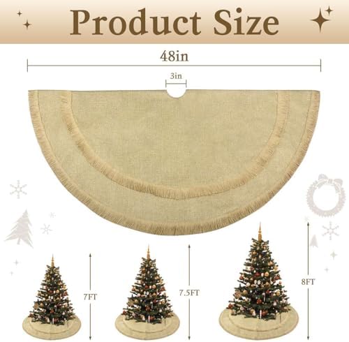 Yuboo 48" Burlap Christmas Tree Skirt with 2-Layer Tassel Design, Brown Rustic Farmhouse Jute Linen Large Fall Tree Skirt for Wedding, Birthday, Christmas Decor - Image 6