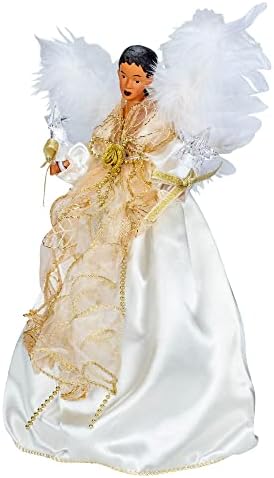 Kurt S. Adler, Inc. UL2219 Kurt Adler 10-Light 12" Ivory & Gold Black Angel Treetop - Image 5