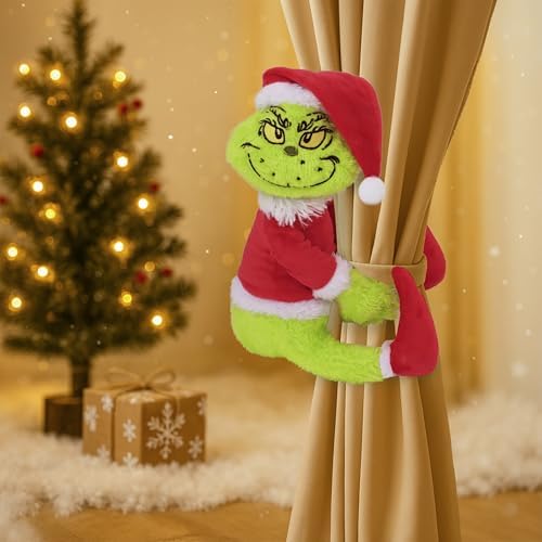 Green Furry Christmas Thief Tree Topper, Holiday Character Tree Hugger Decoration for Wine Bottle Curtain Christmas Tree Ginger Bread Home Decor (2 Pack) - Image 5