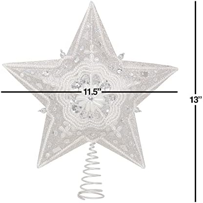 Kurt Adler Star Treetop with Ivory Pearls and Platinum Glass Glitter, 13.5-Inch - Image 3