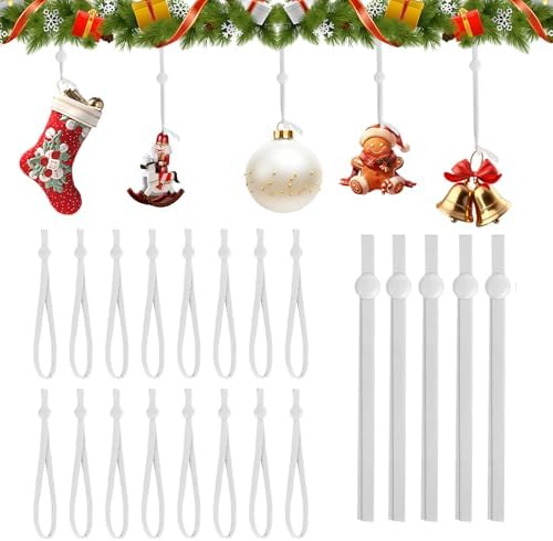 100 PCS Christmas Ornament Hangers Hooks, Adjustable Ornament Ribbon Hanger for Hanging Small & Large Heavy Ornaments, Xmas Ornament Hanging String for Christmas Tree Decorations Bauble (Grey) by Unknown