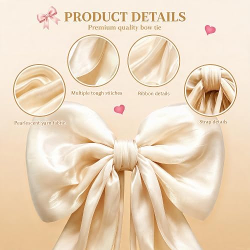 Big Satin Bow Coquette Room Decor, 16x79 Inch Large Christmas Bows for Birthday Decorations, Christmas Tree Topper, Girl Room Decor, Bachelorette, Wedding, Baby Shower, Front Door, Wreath (Beige) - Image 2