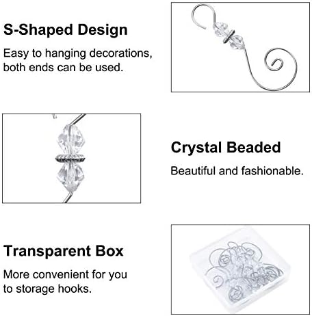 INCREWAY Ornament Hooks, 30 PCS Silver S-Shaped Hangers Hook Swirl Christmas Tree Hanger Metal Hooks with Crystal Beaded - Image 3