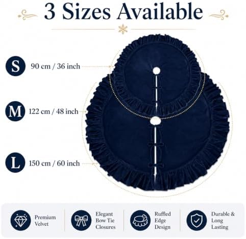 60 Inch Large Christmas Tree Skirt, Navy Blue Velvet with Ruffled Edge for Big Trees Decorations for Home Party Festival - Image 4