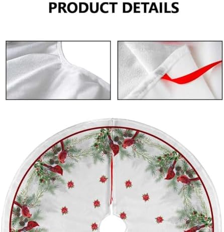 Cardinal Christmas Tree Skirt 48 Inch Red White Christmas Tree Decorations - Image 4