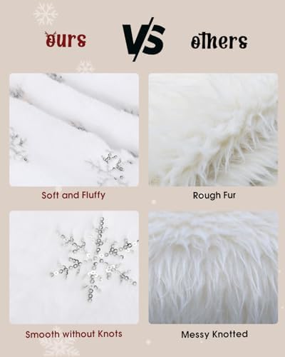 FINPAC Christmas Tree Skirt, Faux Fur Furry Xmas Tree Skirt Luxury Romantic Thick Holiday Ornaments Decoration for Christmas Holiday Party Decor Indoor Outdoor, Silver - Image 3