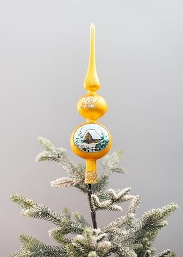 13 Inch Gold Christmas Tree Topper Red Mouth Blown 16 Inch Tree Topper Champagne Christmas Tree Topper Hand Decorated Made in Poland - Image 4