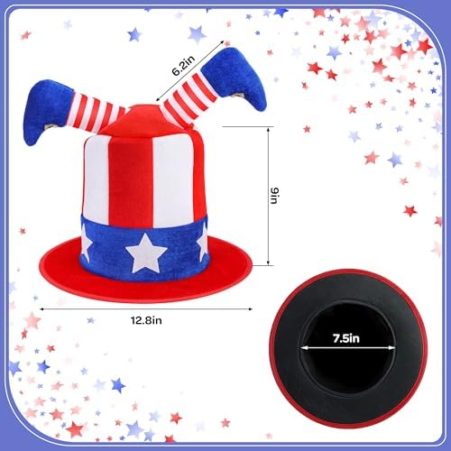 codree 4th of July Patriotic Tree Topper Hat, Independence Day Elf Top Hat Trees Decoration, Red White Blue Velvet Hat Tree Topper for Memorial Day 250th Anniversary Home Party Decor - Image 2