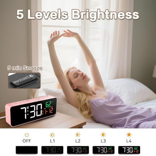 Netzu 3-in-1 Digital Clocks for Living Room, Small & Compact Alarm Clock | Temperature, Date & Time Display, 4 Birghtness, 3 Volumes, Plug-in, for Bedroom, Office - Image 5
