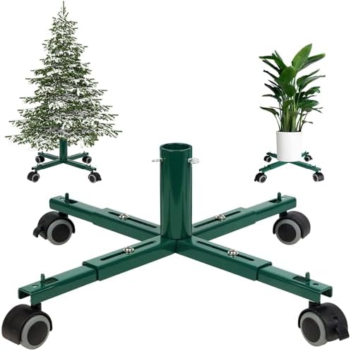 Blissun Christmas Tree Stand Base with Wheels, Movable Christmas Fake Tree Holder, Fits up to 7.5 FT Artificial Trees, Plant Caddy with Wheels, Plant Taxi, Plant Dolly Cart After Christmas (Green) by Blissun