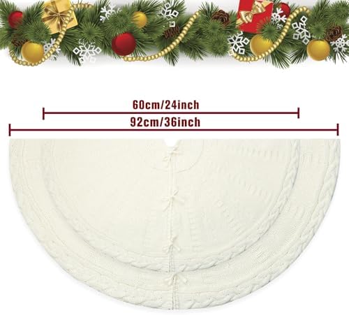 White Christmas Tree Skirt 24 Inch, Knitted Tree Skirt for 4Ft Pencil Tree, Vintage Thick Small Tree Skirt for Christmas Trees Decoration, Xmas Home Indoor Farmhouse Decorations - Image 3