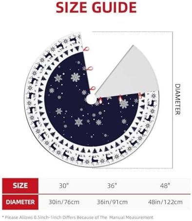 Christmas Tree Skirt 48inch Elk Snowflakes Navy Blue Xmas Decor - Image 3