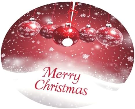 Christmas Tree Skirt Christmas Red Ball Pattern Snowflake Soft Polyester Holiday Tree Base Cover, Decorative Xmas Tree Mat 48 Inch for Home, School, Office - Image 7
