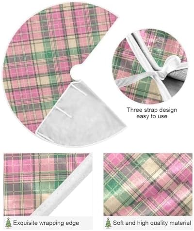Blueangle 47.2 Inch Pink Green Plaid Christmas Tree Skirt Soft Polyester Skirt for Merry Christmas Party Christmas Tree Decoration - Image 2