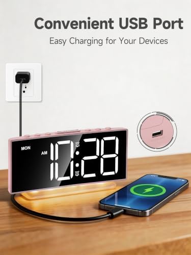 Cadmos Modern Curved Cute Digital Alarm Clock,Colorful Led Display,Adjustable Volume,Weekday/Weekend Mode,Simple Clock for Bedrooms Bedside,Ok to Wake Up for Girls,Kids,Teens (Pink+Dynamic) - Image 6