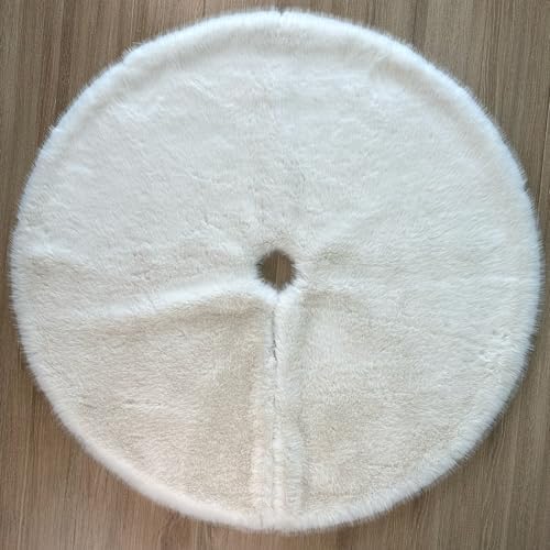 Huntsman High-Pile Faux Fur Christmas Tree Skirt with Hidden Slide Clasp Closure and Durable Microfiber Backing (Ivory, 72-Inch) - Image 3