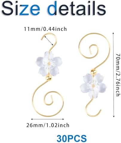 INCREWAY 30PCS Christmas Ornament Hooks with Cherry Blossom Bead, S-Shaped Decorative Hangers Gold Metal Wire Transparent Acrylic Beads for Christmas Tree Decorations Party Crafts Door Frame - Image 2