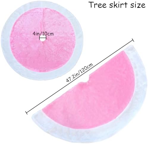 48 Inch Pink Tree Skirt Faux Fur Pastel Christmas Tree Skirt Light Pink and White Soft Fluffy Plush Xmas Skirts Mat for Pastel Christmas Decor New Year Holiday Home Ornaments Decorations - Image 4