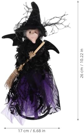Alipis Halloween Witch Tree Topper, Black Witch Doll Ornament with Black Pointed Hat and Flying Broom Christmas Tree Top for Desktop Treetop Fireplace Halloween Decor - Image 3