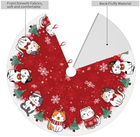 Christmas Cat Christmas Tree Skirt - Plush Polyester Mat Resistant with 3 Red Ties for Xmas, Halloween Decorations, Party Decor 36" - Image 3