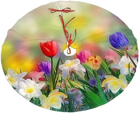 Summer Colorful Flowers Tree Skirts Xmas Ornaments, Spring Floral Tree Mat for Christmas Party Holiday All Occasions 48" by Dewoofly