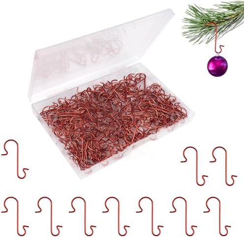 Ornament Hooks 200Pcs Red Christmas Ornament Hooks for Christmas Trees Metal Wire Christmas Tree Hooks with Storage Box 1.2" Mini Ornament Hangers Xmas Hanging Hooks for Christmas Decor Party Balls by iRFKCIOW