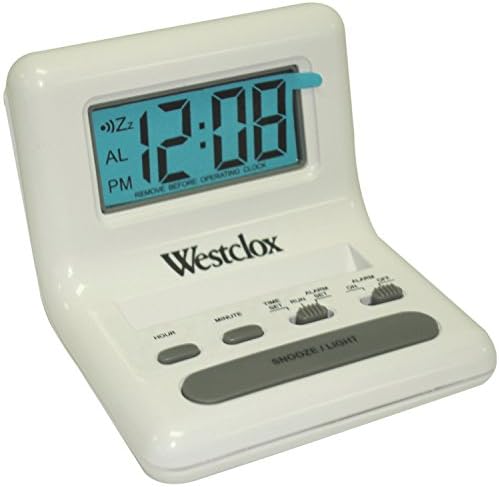 Westclox 47539 White LCD Alarm Clock with Light On Demand, 0.8-Inch by Westclox