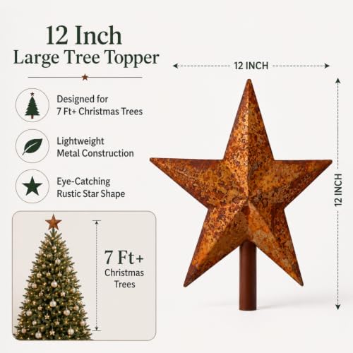 Morningro 12'' Rusty Christmas Star Tree Topper Metal Tree Topper, Classic - Image 2