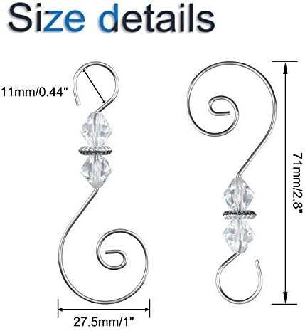 INCREWAY Ornament Hooks, 30 PCS Silver S-Shaped Hangers Hook Swirl Christmas Tree Hanger Metal Hooks with Crystal Beaded - Image 2