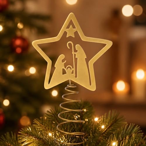 Soulchen Nativity Christmas Tree Topper Metal Star Nativity Scene by Soulchen
