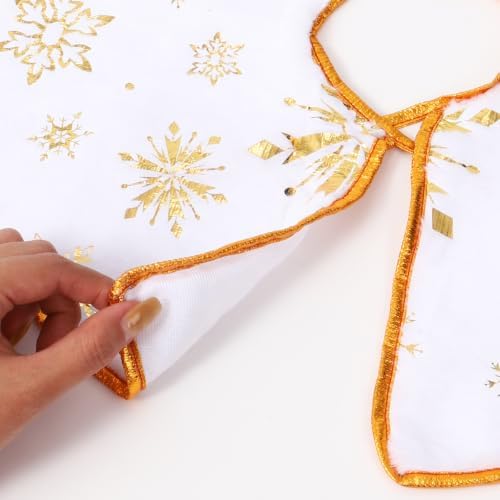 Christmas Tree Skirt White Pink Red Plush Christmas Tree Skit Jacquard Cashmere Snowflake Xmas Holiday Decoration Ornament for Merry Christmas Party Christmas Tree Decoration (Gold White, 11 INCH) - Image 3
