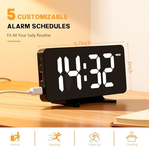 Digital Alarm Clock for Bedroom Dimmable Dual Desk Clock for Heavy Sleepers | Easy Setup, Large Number, 5 Alarm Modes - Image 2