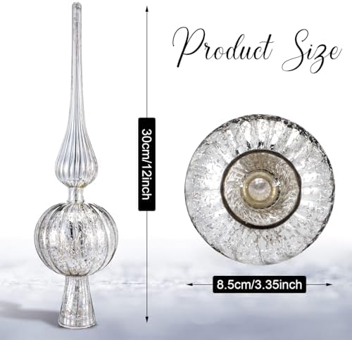 Gejoy 12" Mercury Glass Christmas Tree Topper,Classic,Sliver - Image 3