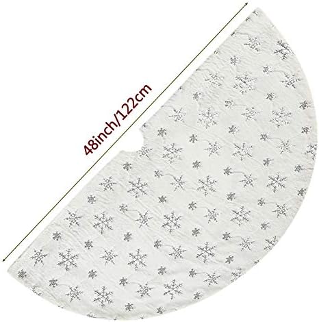Sattiyrch Christmas Sequin Tree Skirt 48in,White Soft Thick with Silver Snowflakes Decorations for 8FT 9FT Xmas Tree - Image 6
