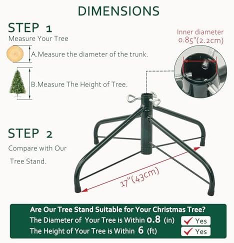 ELFJOY Christmas Tree Stand for 3-6 Ft Artificial Trees 17 Inch Metal Stand Base with Folding Design Fits up to 0.8" Pole (Green) - Image 2